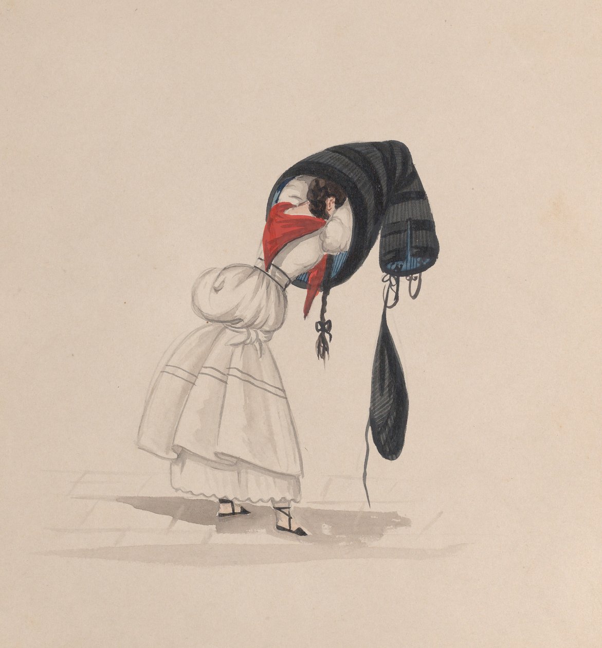 Egy nő felveszi mondáját, hátulról nézve, egy rajzcsoportból, amely..., kb. 1848. alkotó: Francisco