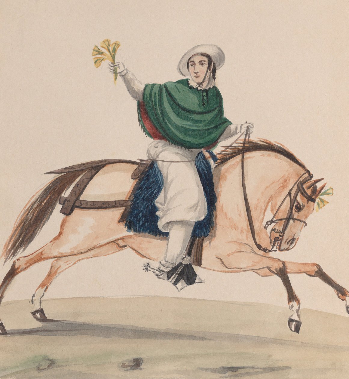 Egy elegánsan öltözött nő lóháton, egy rajzcsoportból, amely perui..., kb. 1848. alkotó: Francisco