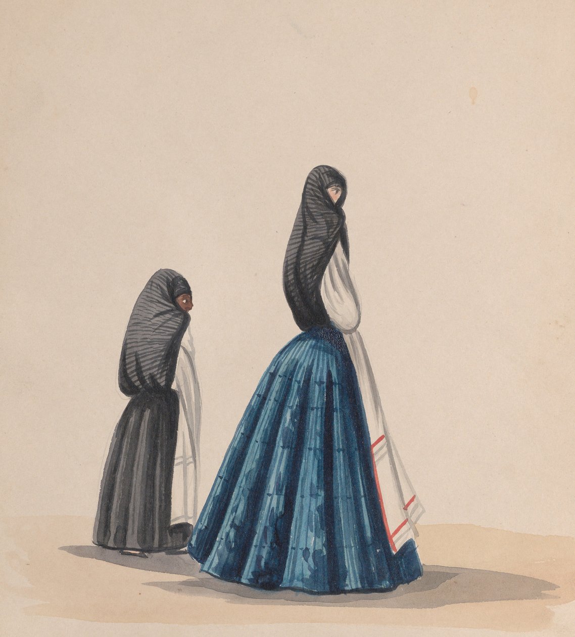 Két sayát viselő nő profilból nézve, egy rajzcsoportból, amely..., kb. 1848. alkotó: Francisco