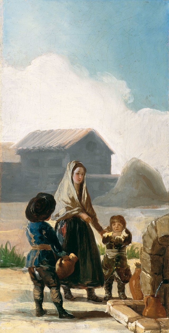 Egy nő és két gyerek egy szökőkútnál alkotó: Francisco de Goya