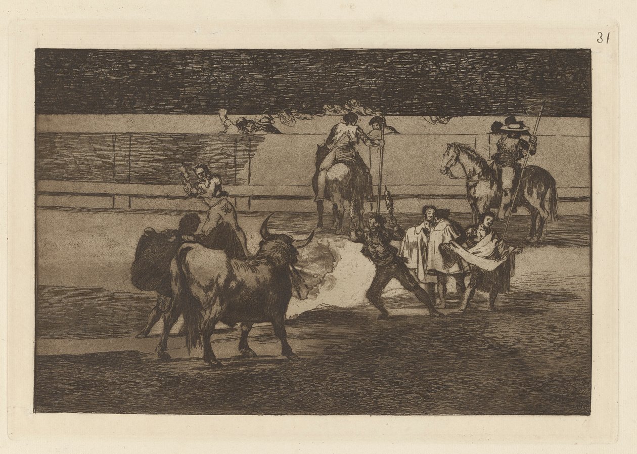 Banderillas of Fire (Banderillák petárdákkal), 31. tábla a Bikaviadalból alkotó: Francisco de Goya
