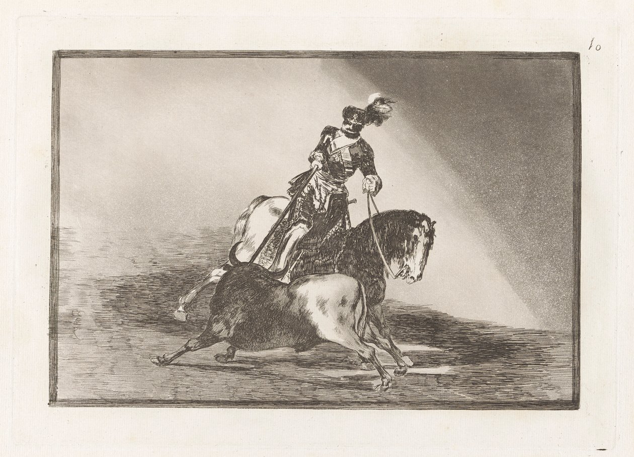 Carlos V. lanceando un toro en la plaza de Valladolid (Charles V Spearing a Bull in the Ring Valladolid), La tauromaquia 10. tábla alkotó: Francisco de Goya