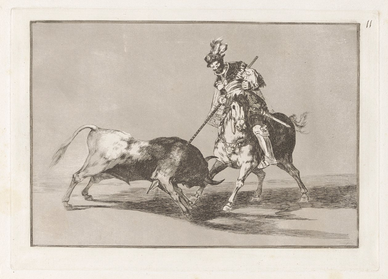 El Cid Campeador egy másik bikát lándzsázva (The Cid Campeador Spearing Another Bull), La tauromaquia 11. táblája alkotó: Francisco de Goya