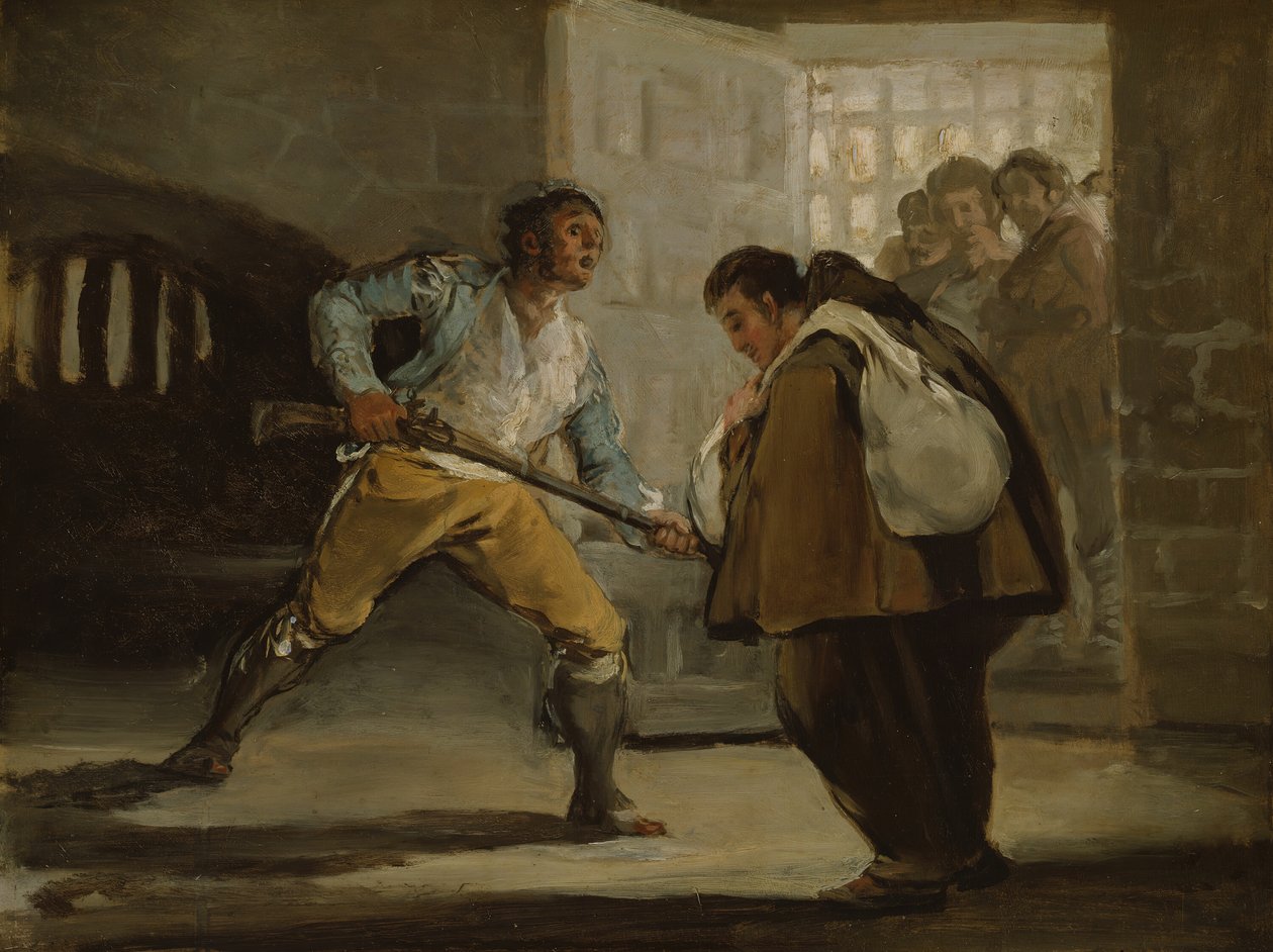 A Maragato fegyverével fenyegeti Péter zaldíviai barátot, c. 1806. alkotó: Francisco de Goya