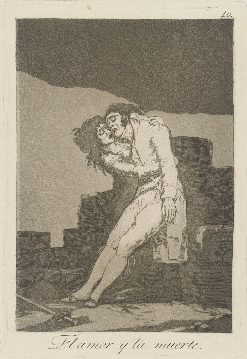 szerelem és halál (Szerelem és halál.), pl. 10. A szeszélyek sorozatból alkotó: Francisco de Goya