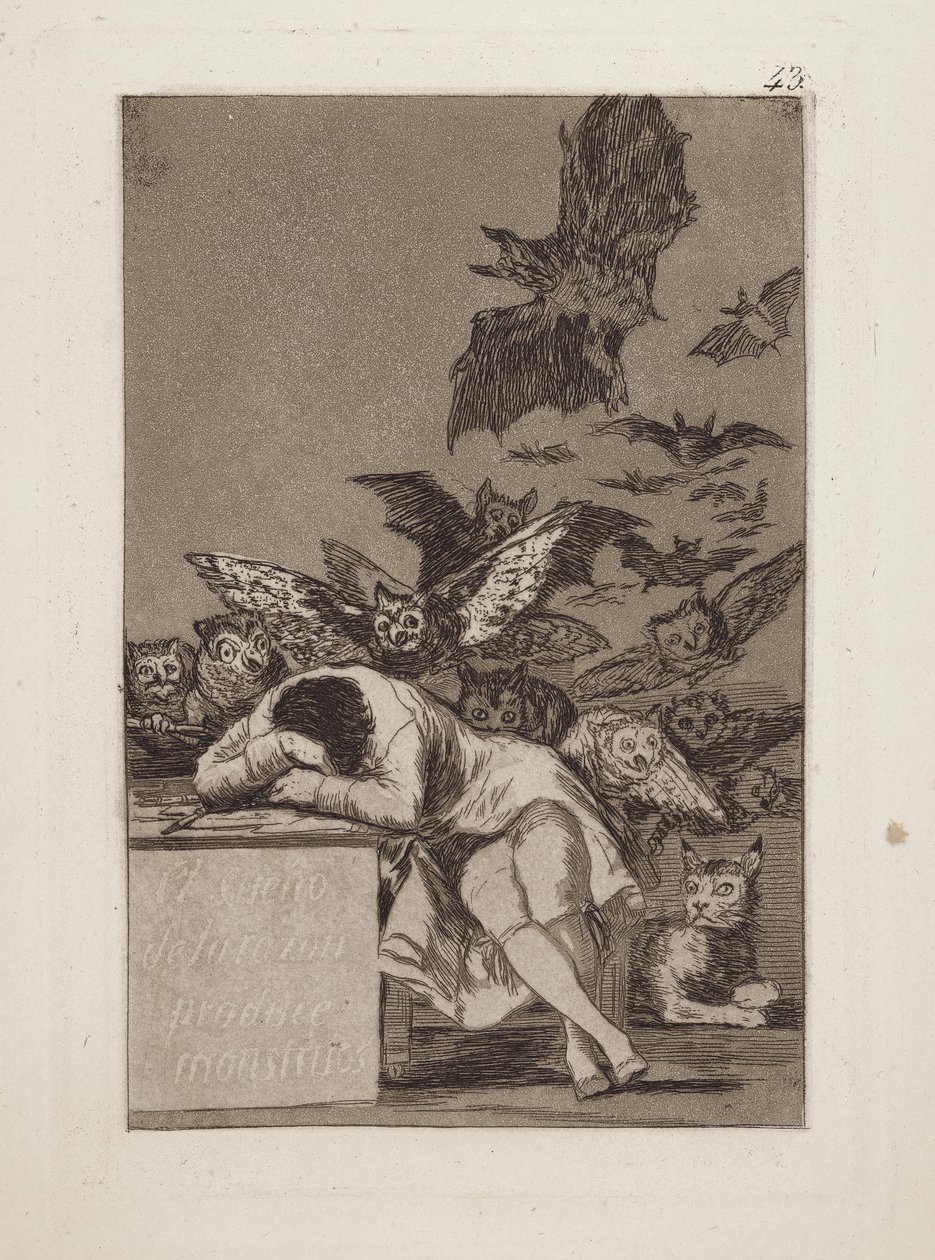 Az ok álma szörnyeket szül. (The Sleep of Reason Producs Monsters.), pl. 43 A szeszélyek című sorozatból alkotó: Francisco de Goya