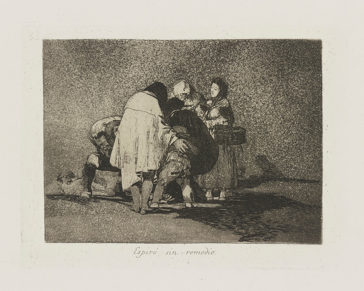 Espir? bűn remedio. (Nem volt mit tenni, és meghalt.), pl. 53 a Los desastres de la guerra (A háború katasztrófái) sorozatból alkotó: Francisco de Goya