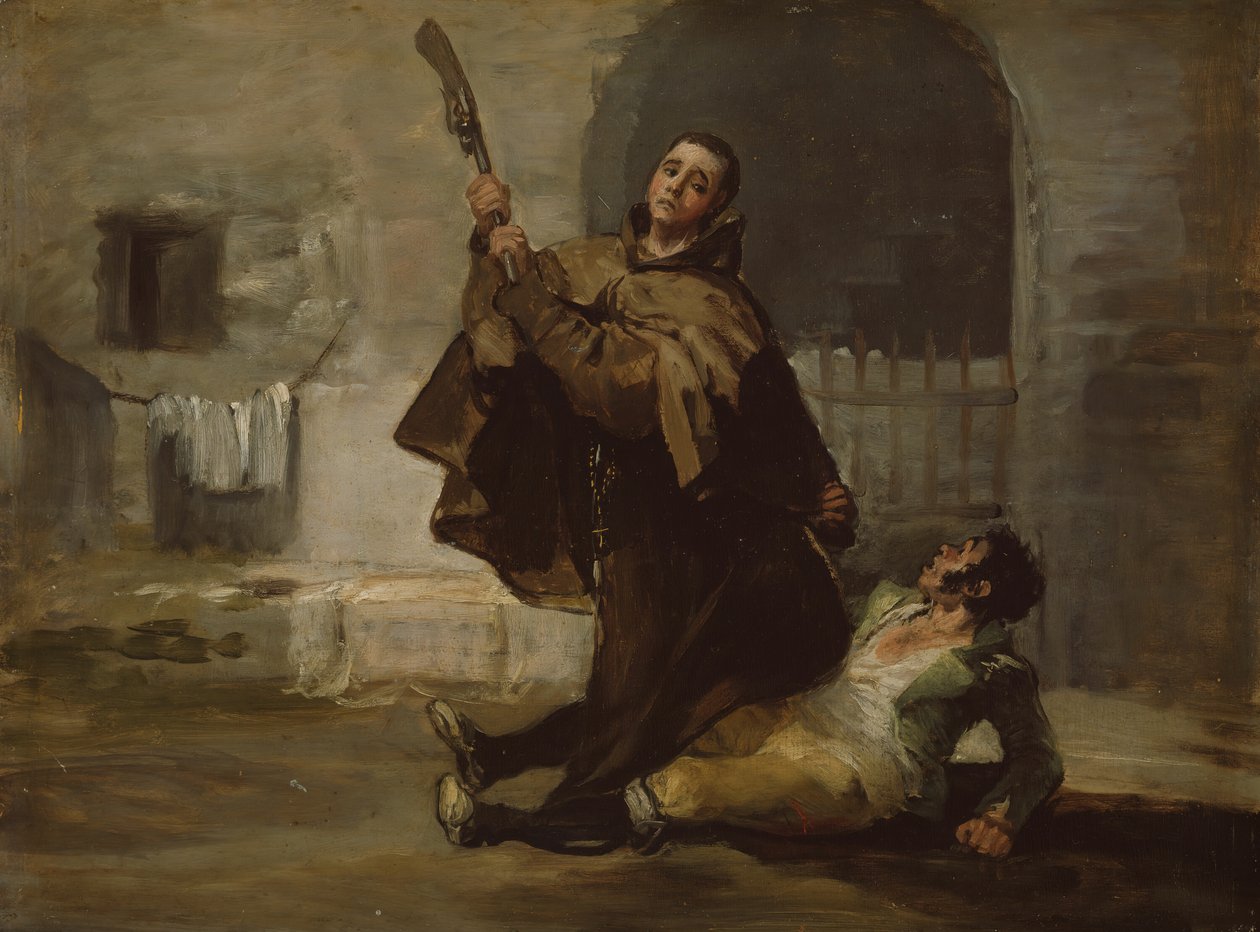 Friar Pedro Clubs El Maragato a pisztolyfenével, c. 1806. alkotó: Francisco de Goya