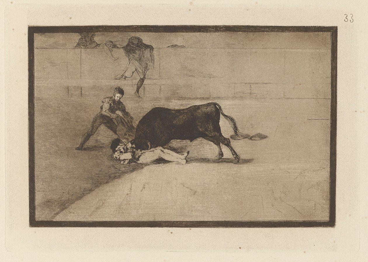 Pepe Illo szerencsétlen halála a gyűrűben Madridban (Pepe Illo szerencsétlen halála a gyűrűben Madridban), 33. tábla a La tauromaquia-ból alkotó: Francisco de Goya