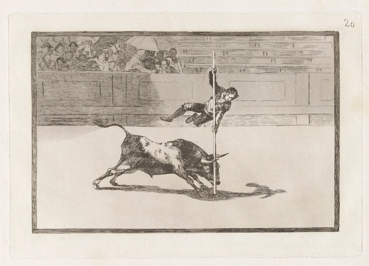 Juanito Apinani könnyedsége és merészsége [a gyűrűben] Madridban, a La Tauromaquia 20. táblája alkotó: Francisco de Goya