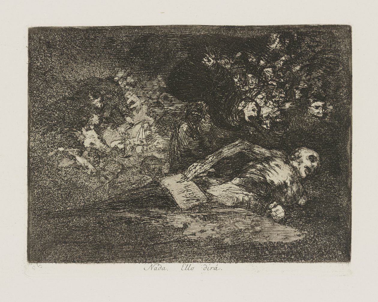 Bármi. Azt fogja mondani? (Semmi. Az esemény megmondja.), pl. 69 A háború katasztrófái című sorozatból alkotó: Francisco de Goya