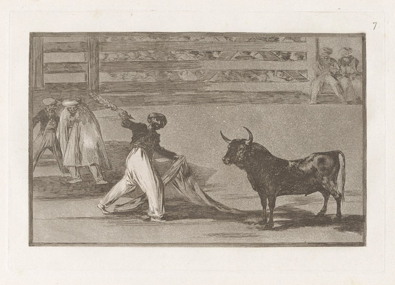 A szigonyok eredete? banderillák (a szigonyok vagy banderillák eredete), 7. tábla a bikaviadalokból alkotó: Francisco de Goya
