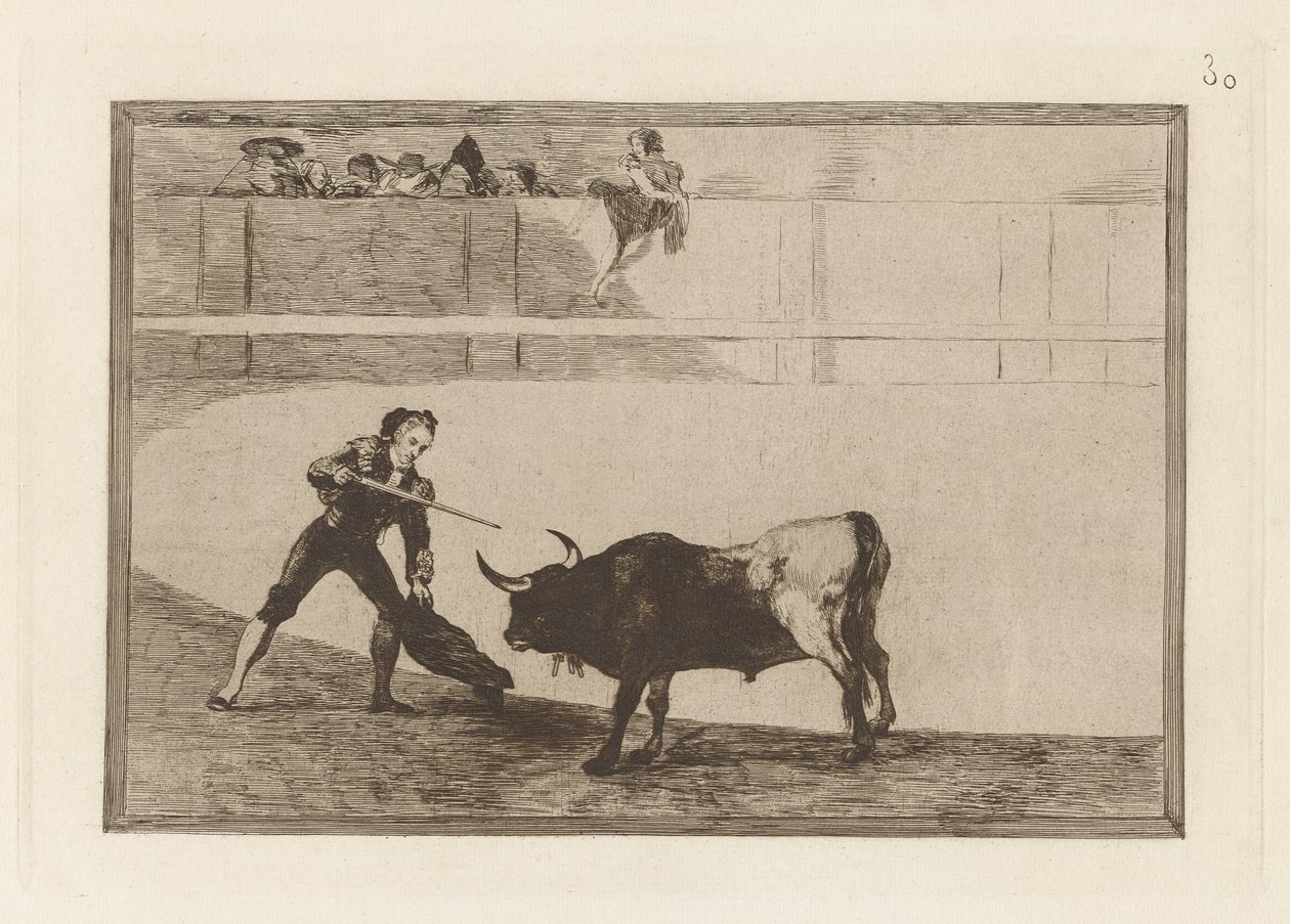 Pedro Rosemary? álló bikához (Pedro Romero Killing the Halted Bull), 30. tábla a The Bull Machinery-ből alkotó: Francisco de Goya