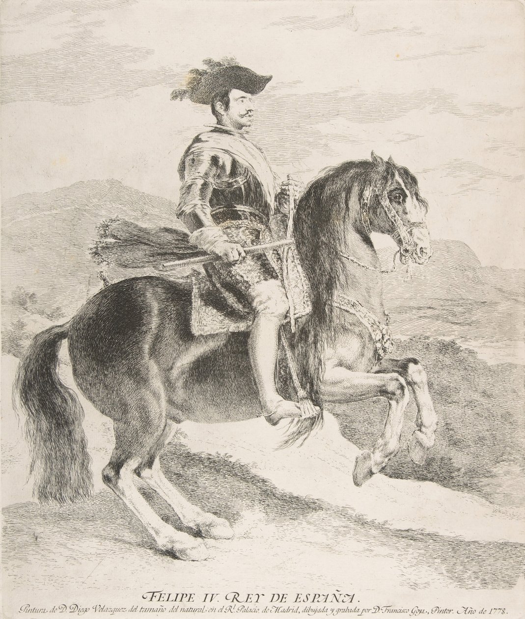 IV. Fülöp lóháton, Velázquez nyomán, 1778. alkotó: Francisco de Goya
