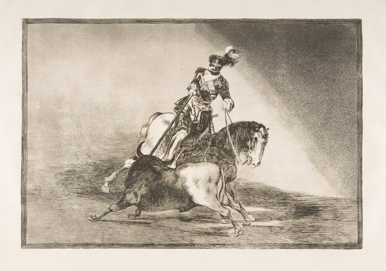 La Tauromaquia 10. táblája: V. Károly bikát lándzsázik a ringben Valladolidban, 1816. alkotó: Francisco de Goya
