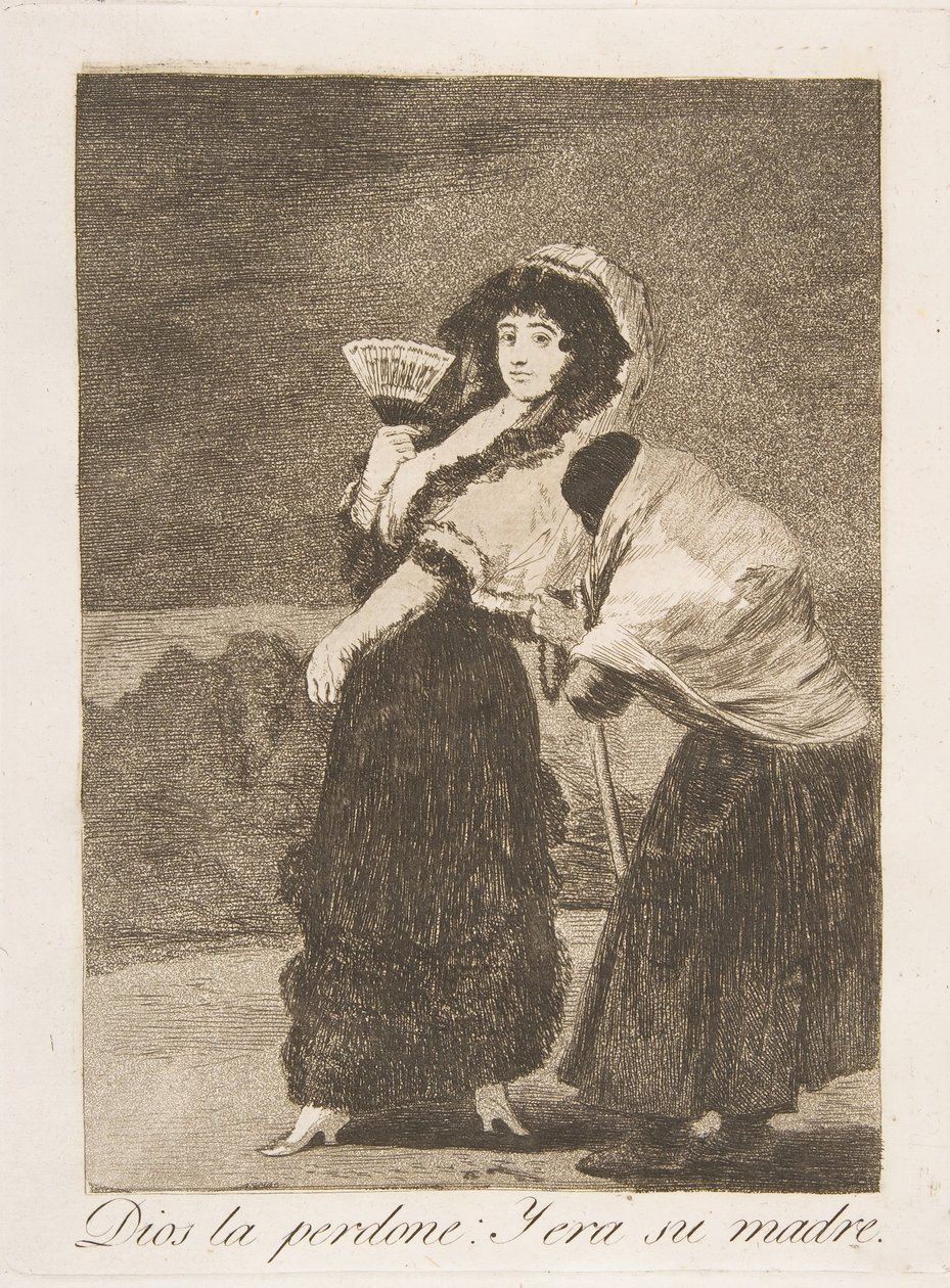 16. tábla Los Caprichosból: Az ég szerelmére: anyja, Dios la Perdone volt: Y..., 1799. alkotó: Francisco de Goya