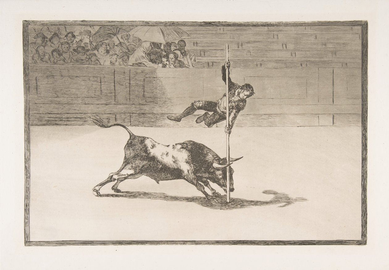 20. tábla a Tauromaquiáról: Juanito Apiñani mozgékonysága és merészsége [a ringben]..., 1816. alkotó: Francisco de Goya