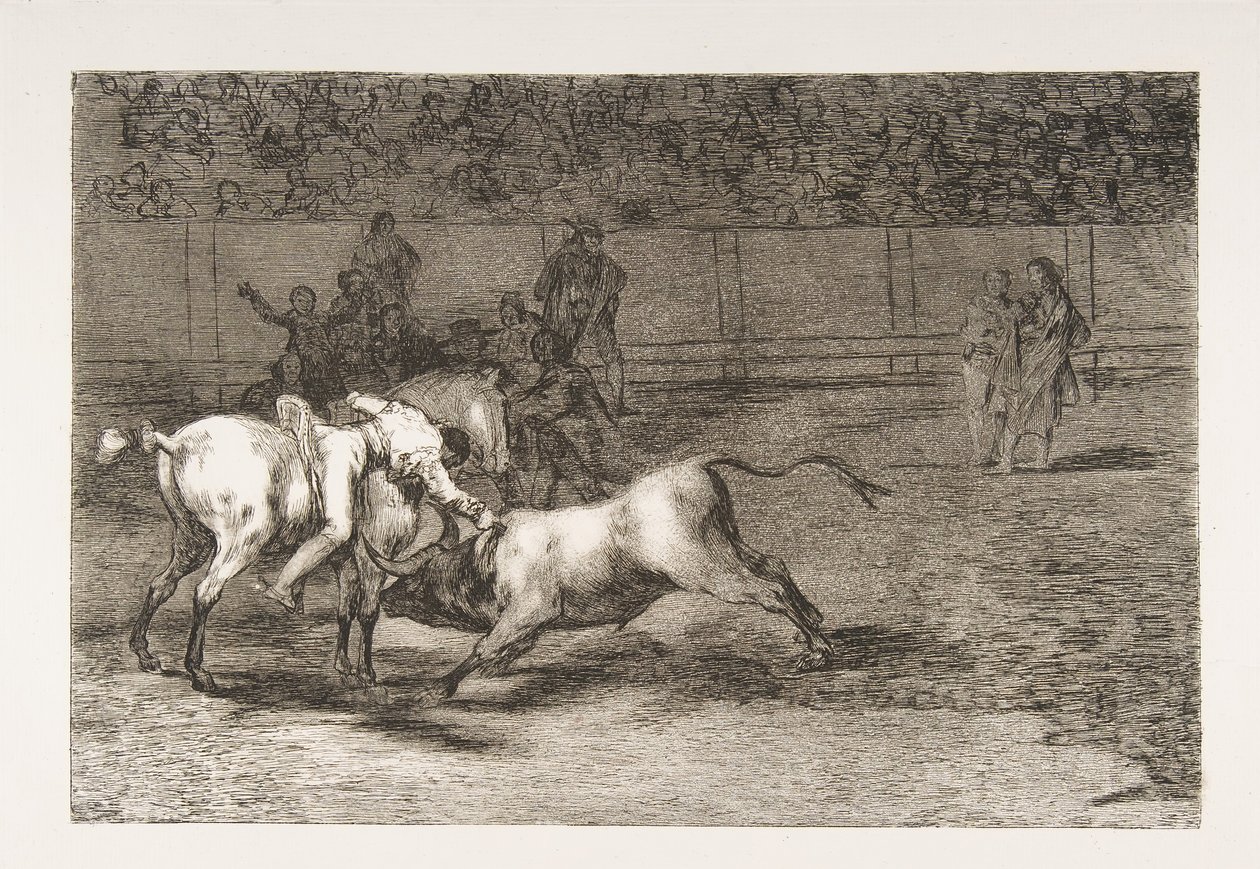 A „Tauromaquia” 23. táblája: Mariano Ceballos, alias indián, megöli a bikát a hi...-ból, 1816-ban. alkotó: Francisco de Goya