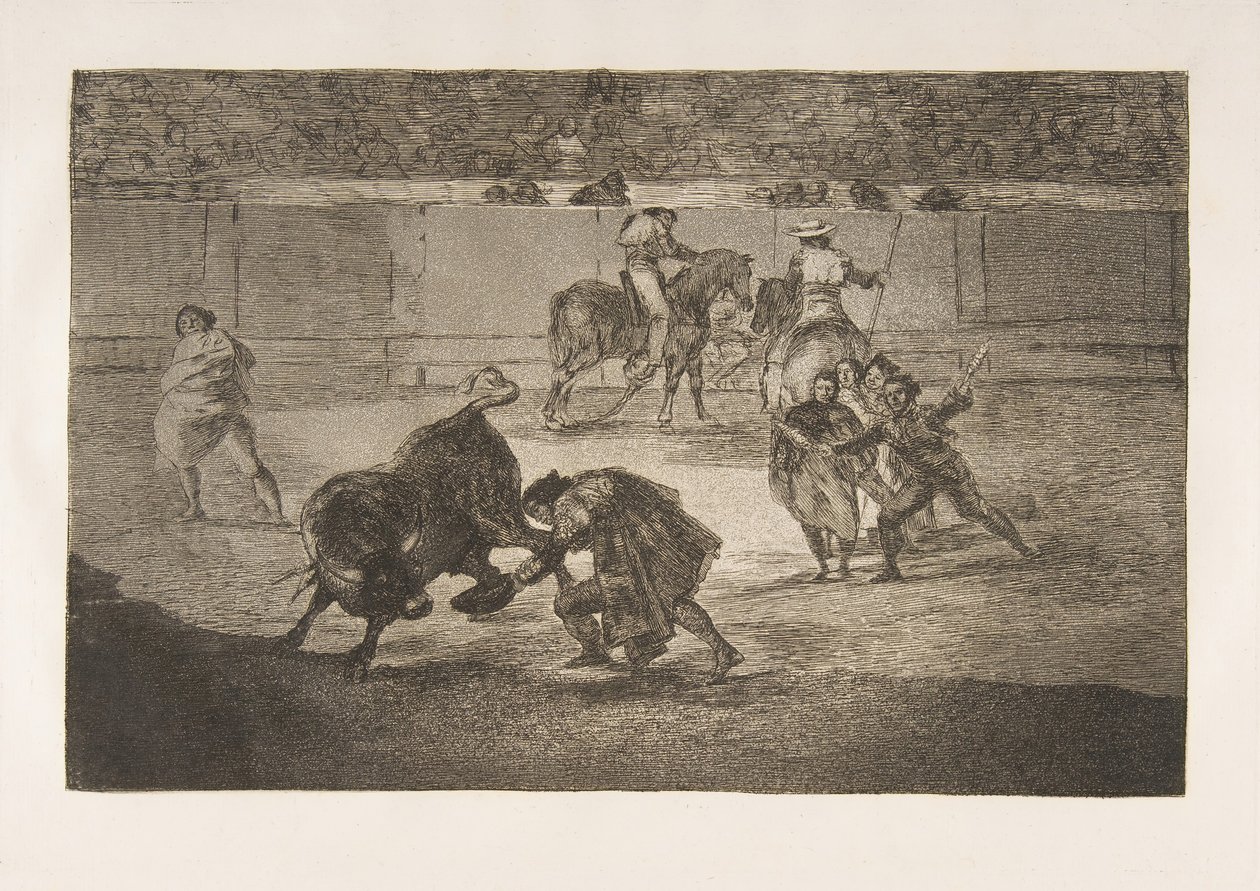 A Tauromaquia 29. táblája: Pepe Illo a recorte átadása., 1816. alkotó: Francisco de Goya