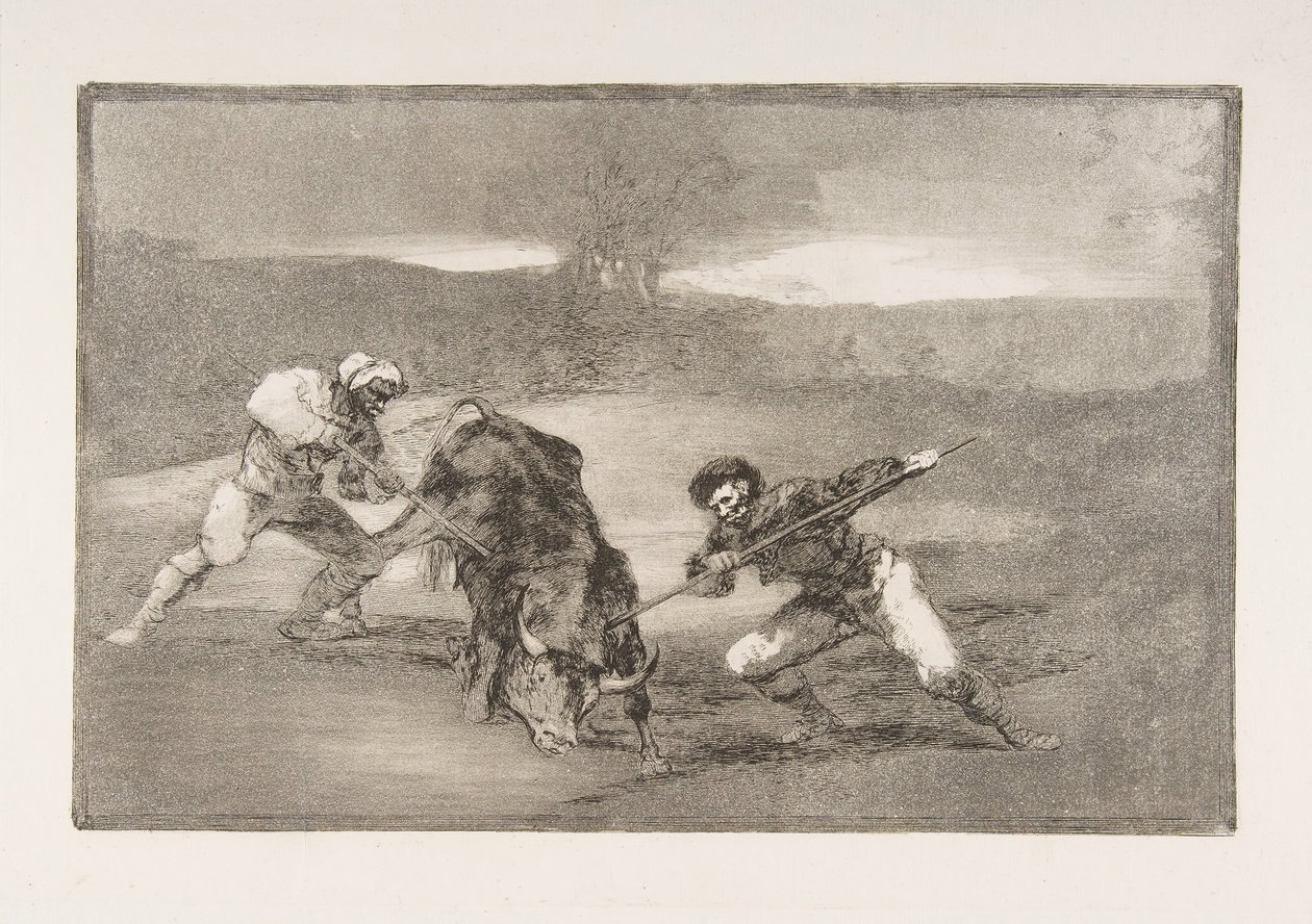 A Tauromaquia 2. táblája: A gyalogos vadászat másik módja, 1816. alkotó: Francisco de Goya