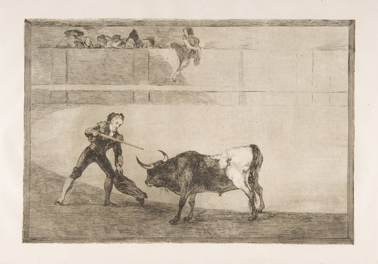 A Tauromaquia 30. táblája: Pedro Romero megöli a megállított bikát., 1816. alkotó: Francisco de Goya