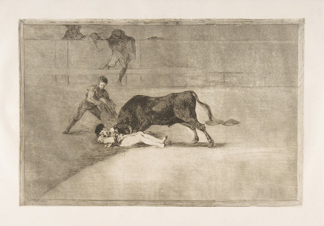 33. tábla a Tauromaquiáról: Pepe Illo szerencsétlen halála a ringben Madridban., 1816. alkotó: Francisco de Goya
