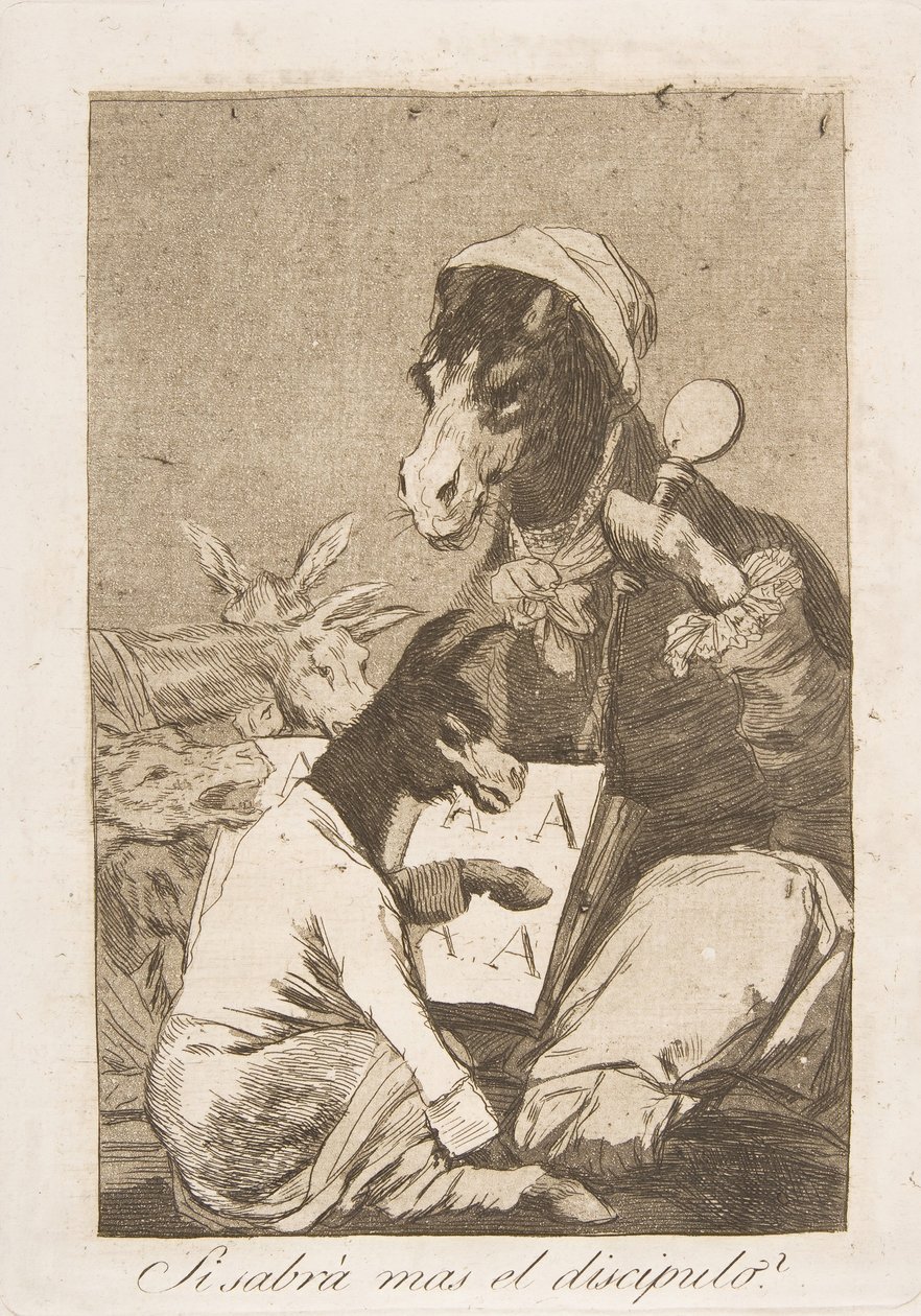 37. tábla Los Caprichosból: Talán nem tudna többet a tanuló Si Sabrá mas el discipulo, 1799. alkotó: Francisco de Goya