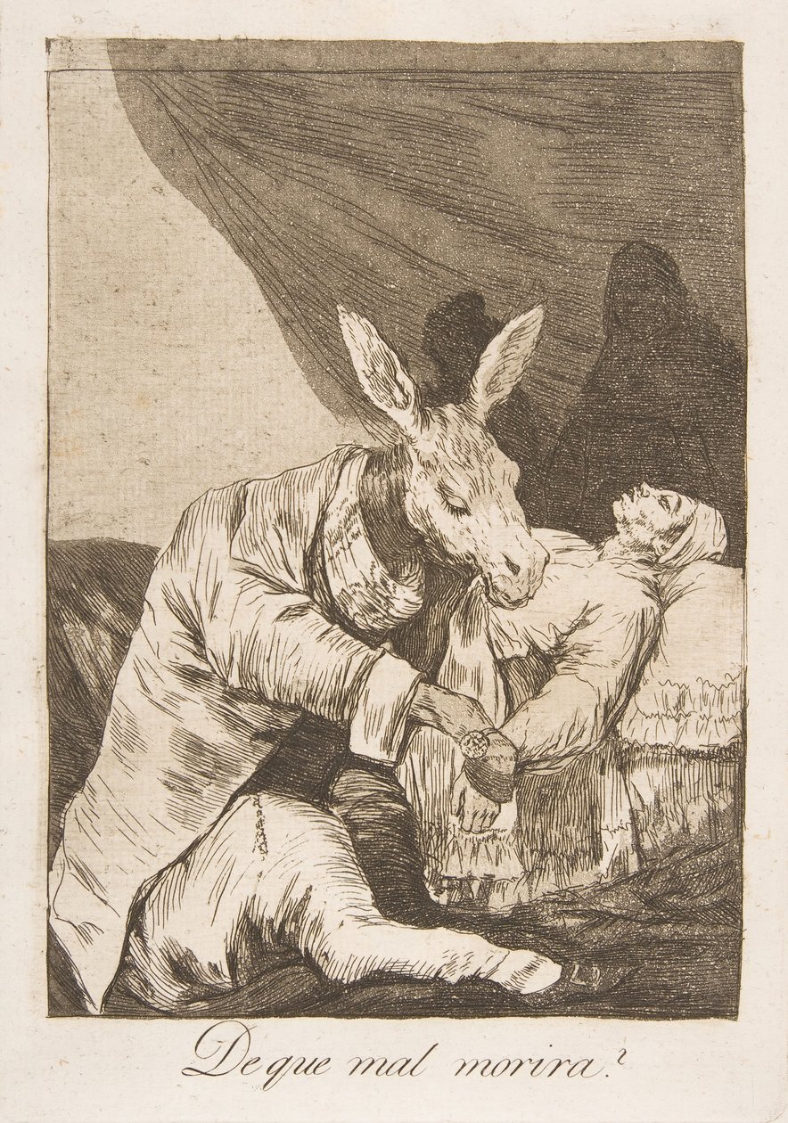 40. tábla Los Caprichosból: Milyen betegségben fog meghalni De que mal morira, 1799. alkotó: Francisco de Goya