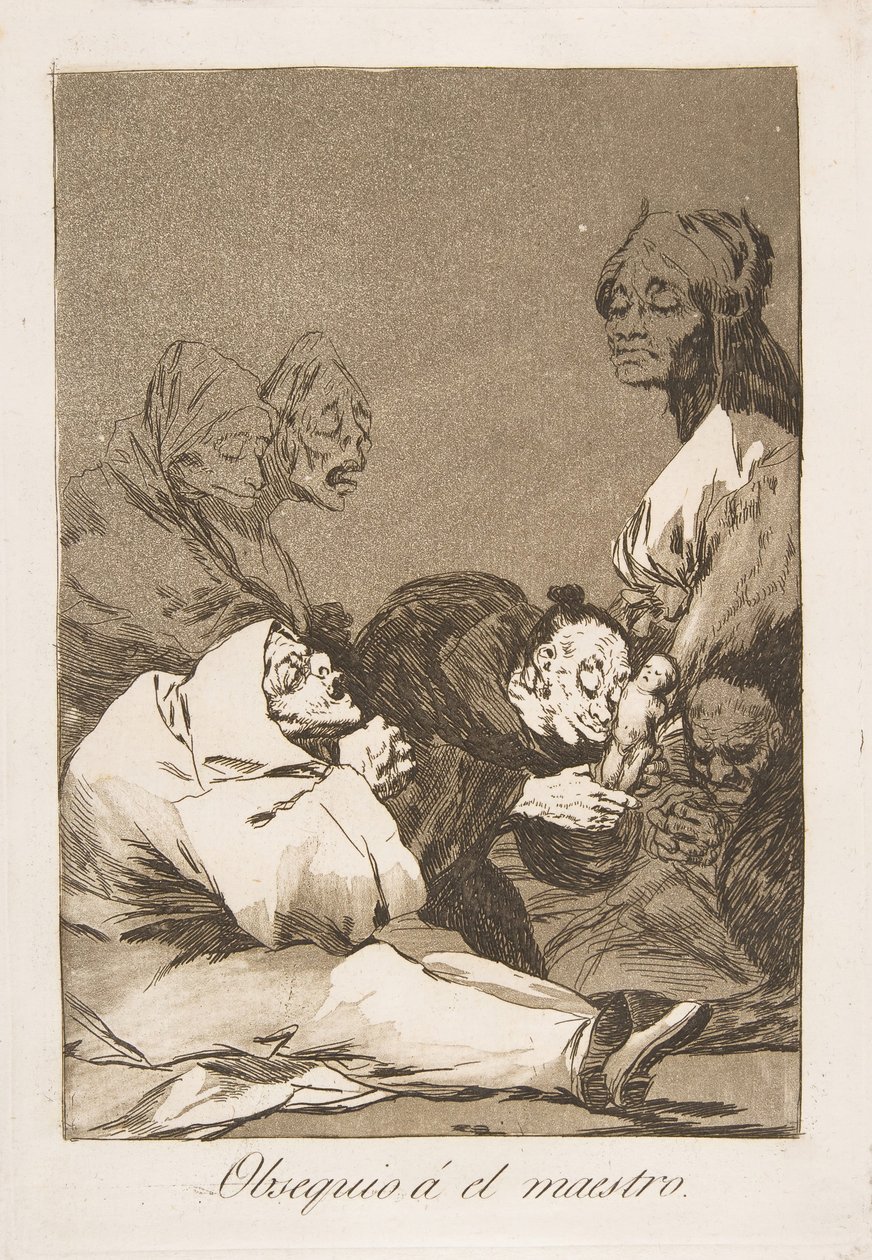 47. tábla Los Caprichosból: Ajándék Obsequio á el maestro mesternek, 1799. alkotó: Francisco de Goya