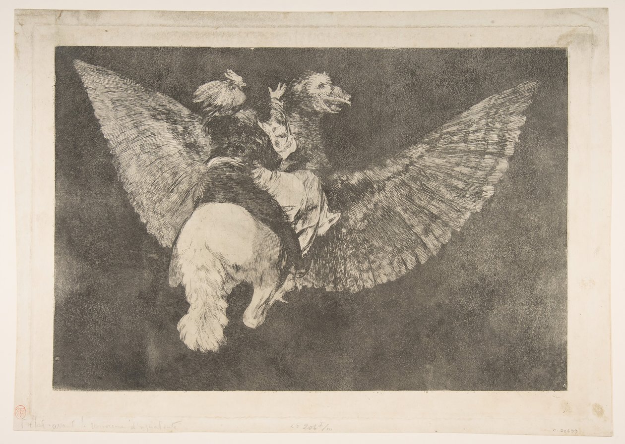 5. tábla a Disparatestől: Flying Folly, kb. 1816-23 magánnyomda kb.1854. alkotó: Francisco de Goya
