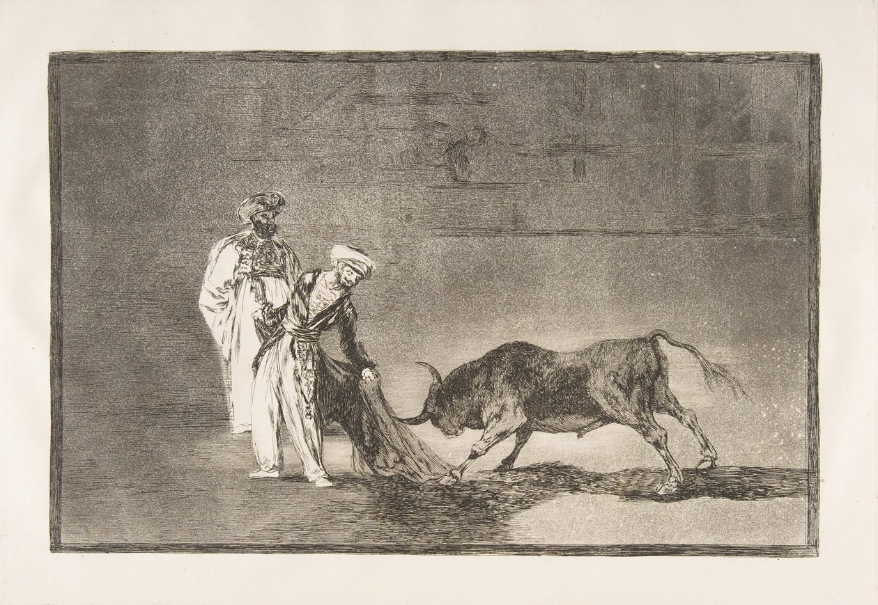 A Tauromaquia 6. táblája: A mórok egy másik színdarabot játszanak a bul...-nak nevezett ringben, 1816. alkotó: Francisco de Goya