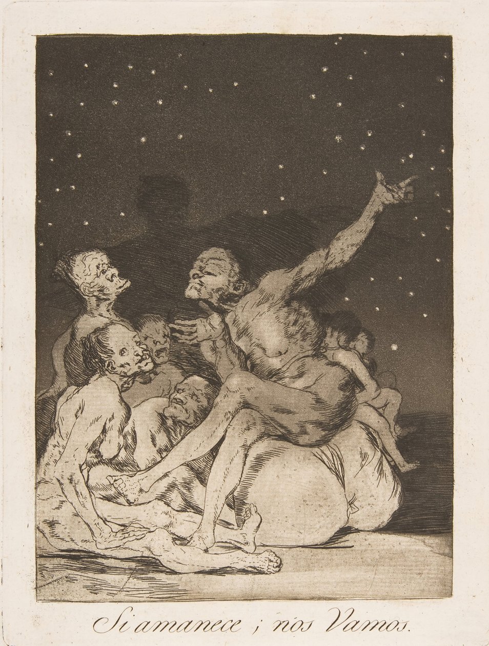 71. tábla Los Caprichosból: Amikor a nap szünetel, a Si amanece, nos Vamos., 1799. alkotó: Francisco de Goya