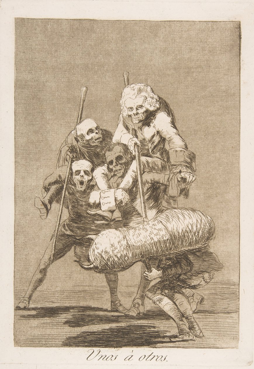 „Los Caprichos” 77. tábla: Mit tesz az ember a másikkal Unos á otros., 1799. alkotó: Francisco de Goya