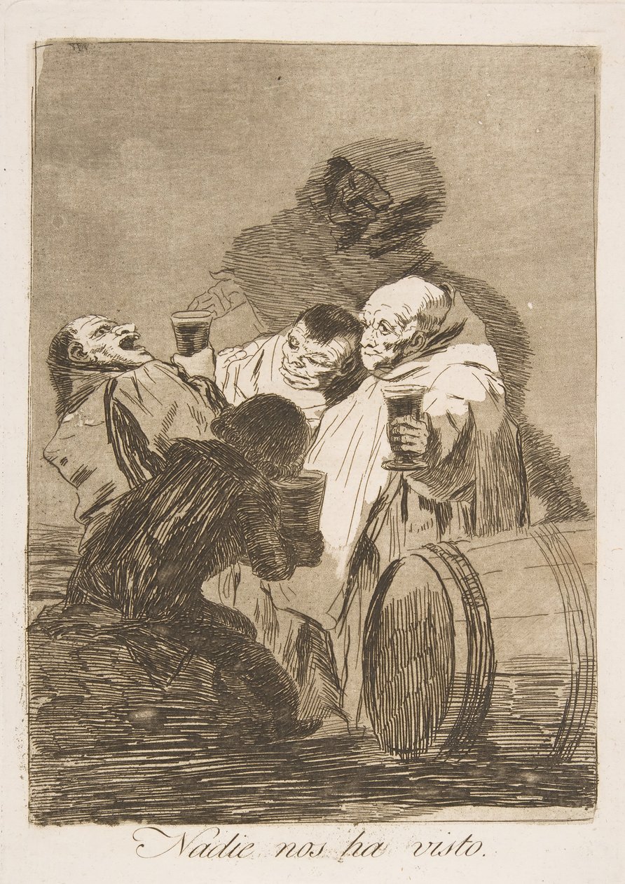 79. tábla Los Caprichosból: Senki sem látott minket Nadie nos ha visto., 1799. alkotó: Francisco de Goya