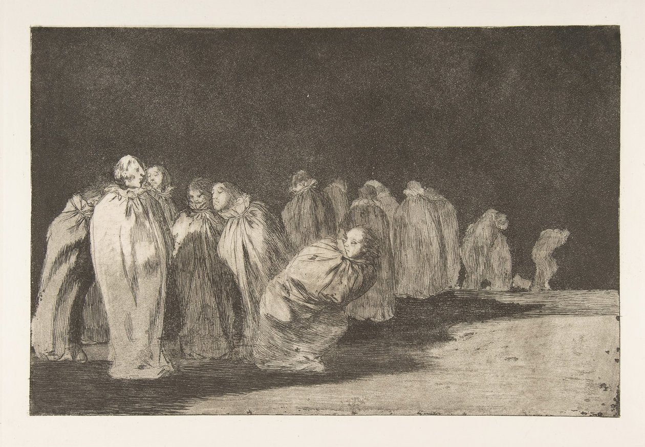 8. tábla a „Különbözőkből”: A férfiak zsákokban, kb. 1816-23, 1864-ben megjelent. alkotó: Francisco de Goya
