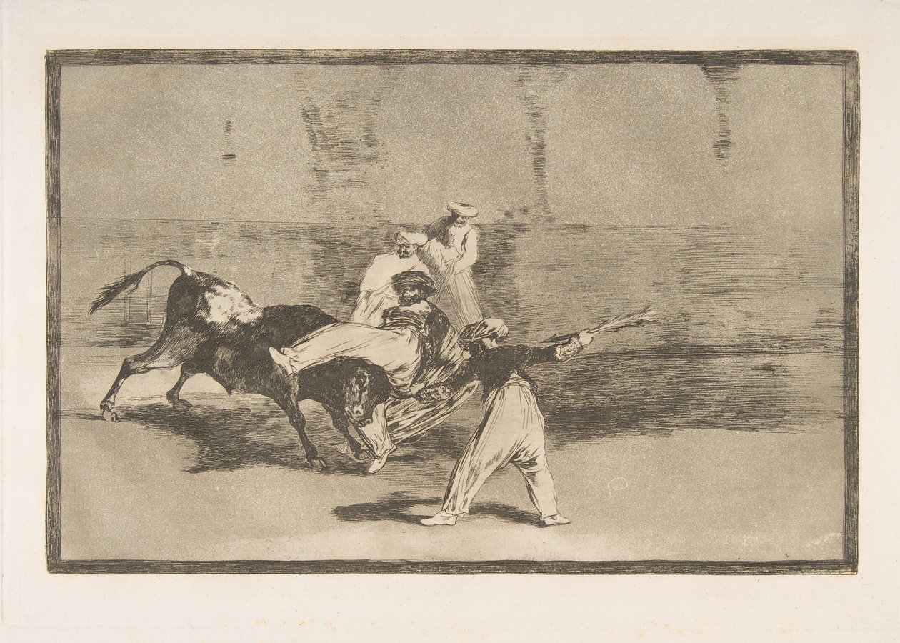 8. tábla a „Tauromaquia”-ról: Egy mór, akit a bika fogott el a ringben., 1816. alkotó: Francisco de Goya