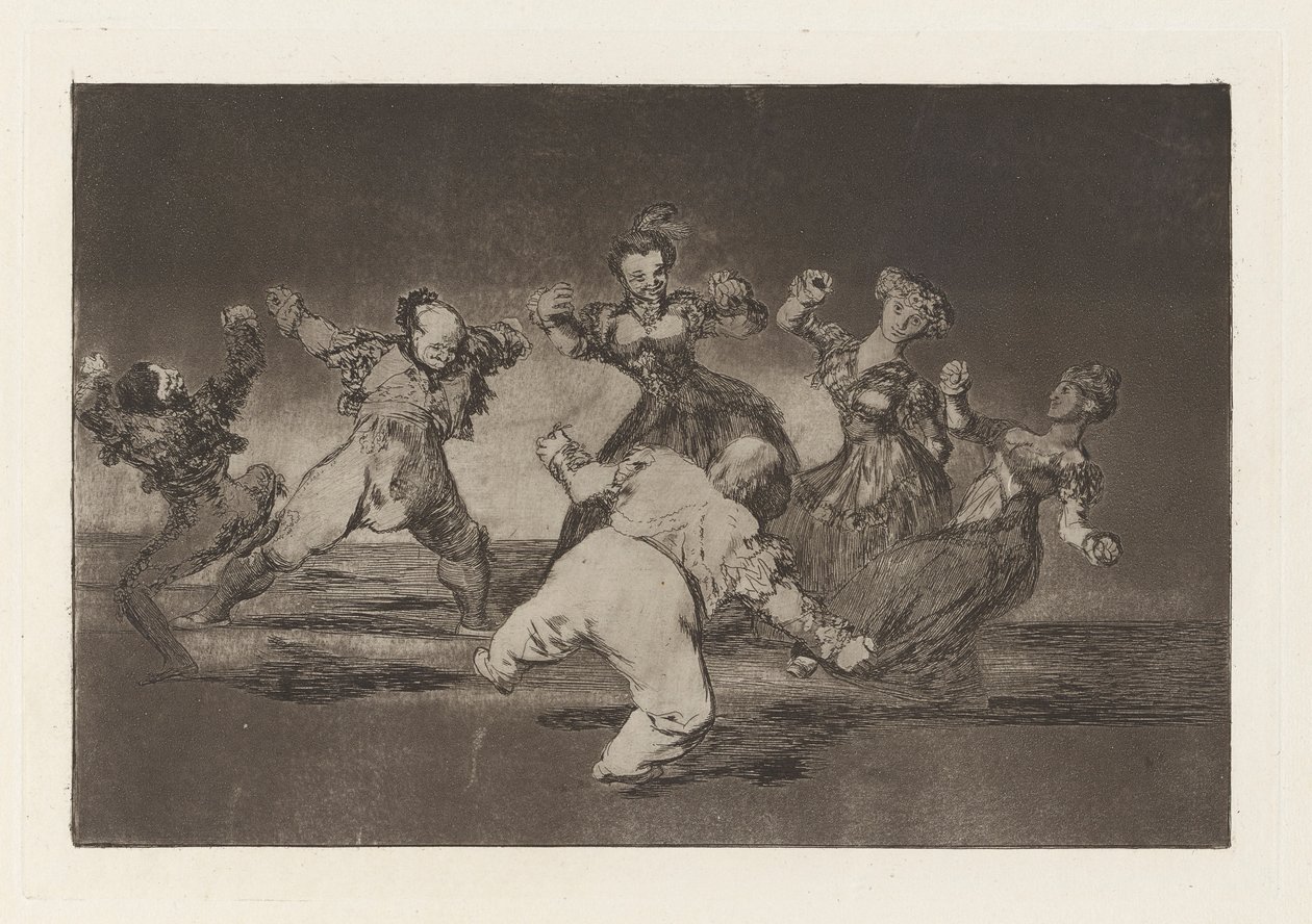 Si Marina Bayl?, tome lo que hall? (Ha Marion fog táncolni, akkor vállalnia kell a következményeket), a Los disparates című sorozatból (Los proverbios) alkotó: Francisco de Goya