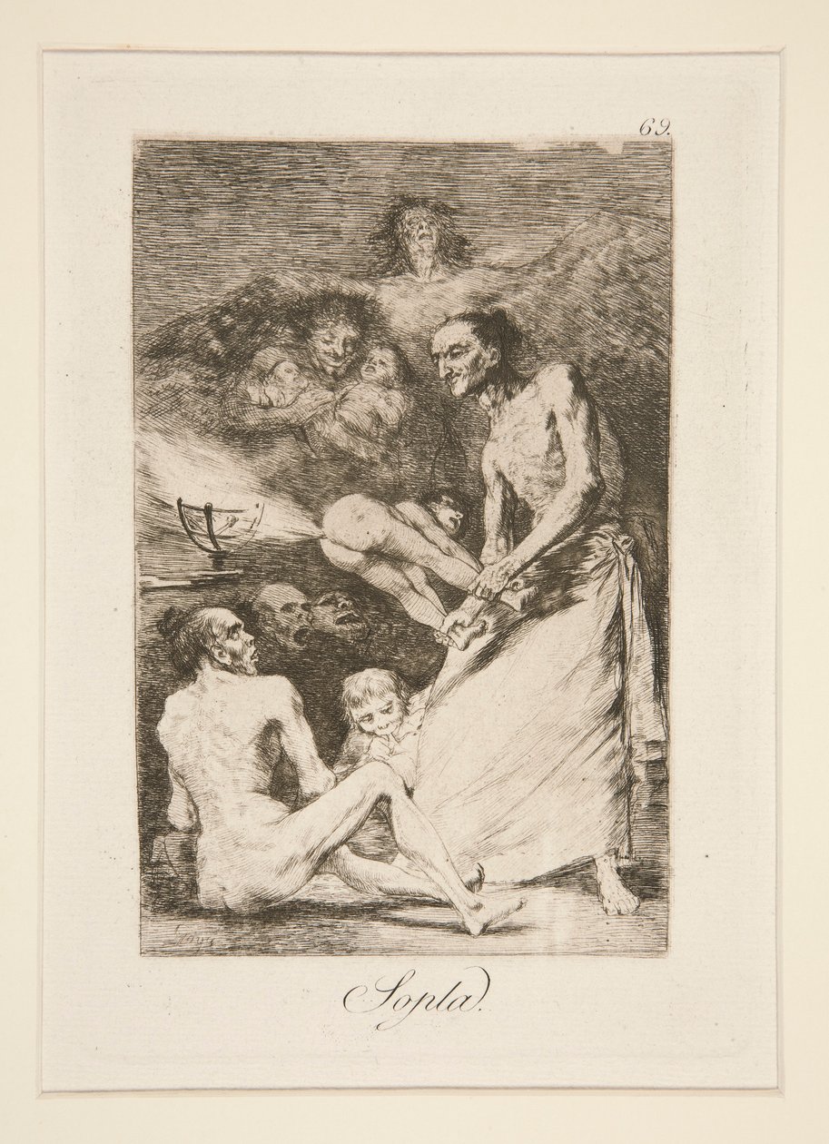 Sopla (Fújás), pl. 69 a Los caprichos sorozatból alkotó: Francisco de Goya