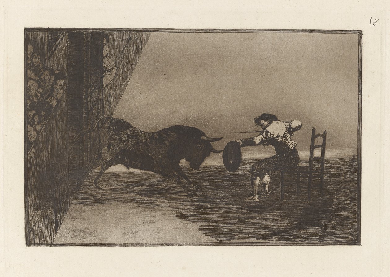 Temeridad de Martincho en la plaza de Zaragoza (Martincho merészsége a gyűrűben Zaragozában), La tauromaquia 18. táblája alkotó: Francisco de Goya