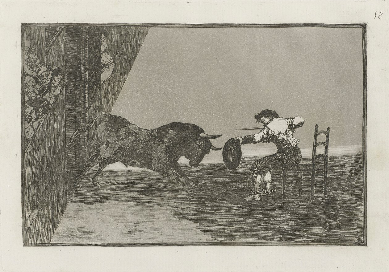 Temeridad de Martincho en la plaza de Zaragoza (Martincho merészsége a gyűrűben Zaragozában), La tauromaquia 18. táblája alkotó: Francisco de Goya