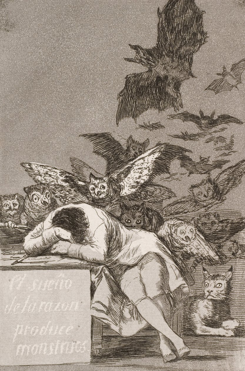 Az ész alvása szörnyeket szül (43. sz.), Los Caprichosból alkotó: Francisco de Goya