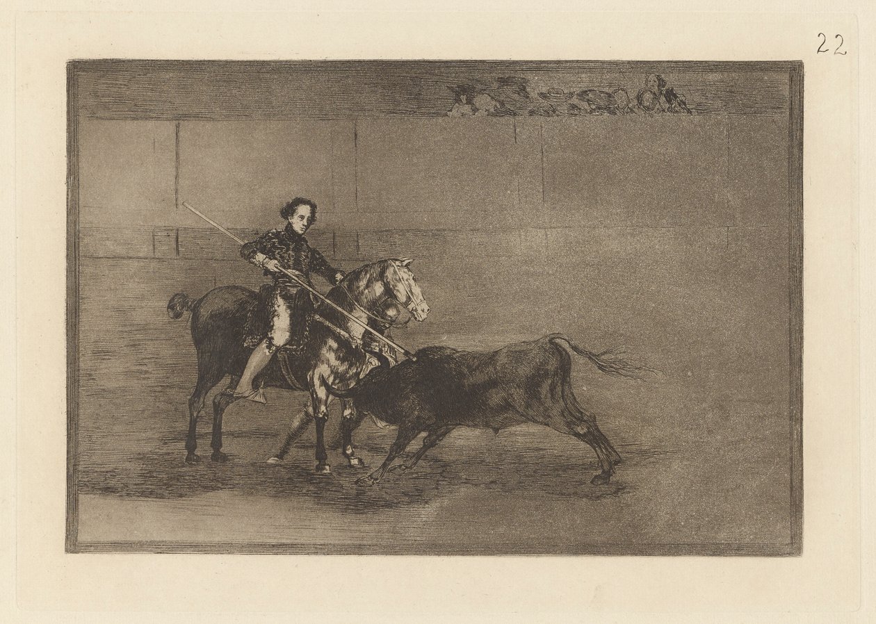 Valor manil de la c?lebre Pajuelera en la de Zaragoza (Az ünnepelt Pajuelera férfias bátorsága [a ringben], Saragossa), 22. tábla a La tauromaquia-ból alkotó: Francisco de Goya