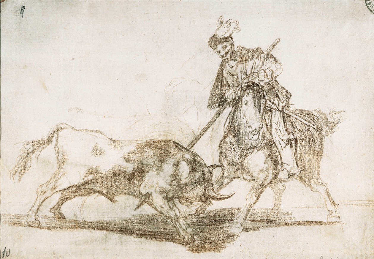 Bikaviadal: A Cid egy másik bikát szúr ki lándzsájából 1815-16 (előkészítő rajz) alkotó: Francisco de Goya