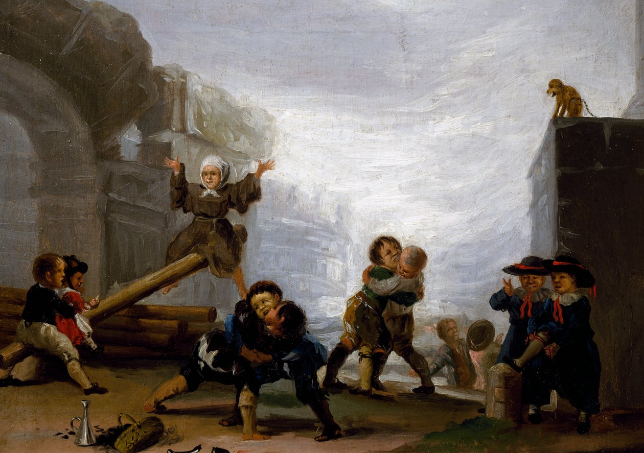 Gyermekek verekednek és játszanak a libikókán alkotó: Francisco Jose de Goya y Lucientes