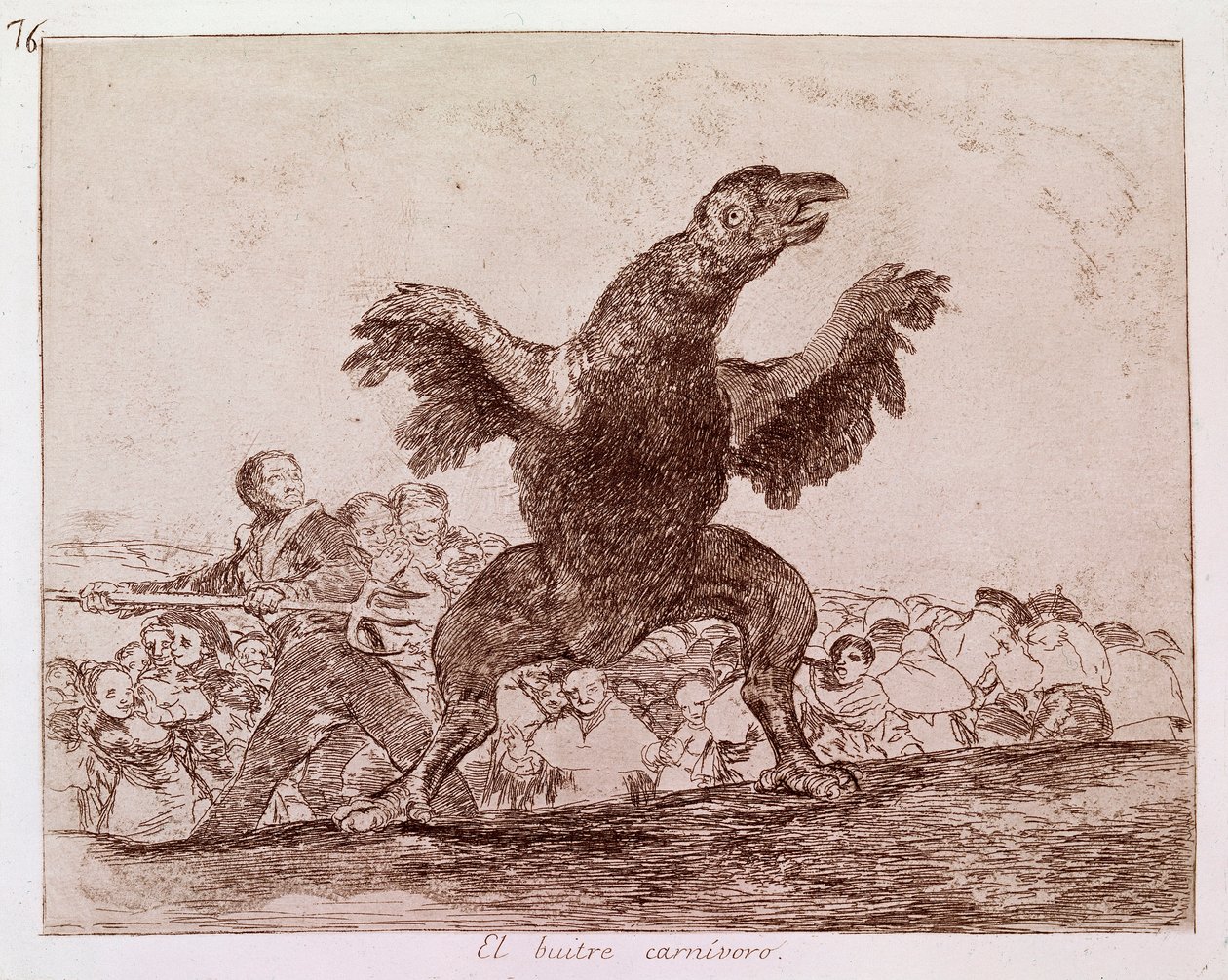 A háború pusztításai: „” A húsevő keselyű”” VII. Ferdinánd spanyol monarchia híveinek állatként való ábrázolása. 76. rézkarc, Francisco de Goya y Lucientes (1746-1828). 1810-1812. Madrid. Prado Múzeum alkotó: Francisco de Goya