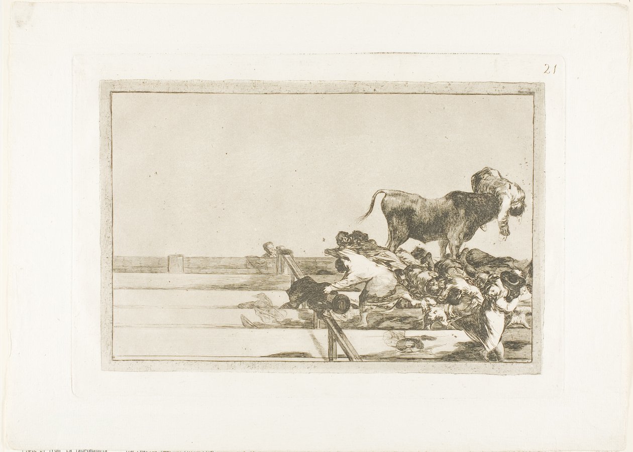 Félelmetes események a madridi ring első soraiban, és Torrejón polgármesterének halála, 21. tábla A bikaviadal művészetéből alkotó: Francisco Jose de Goya y Lucientes