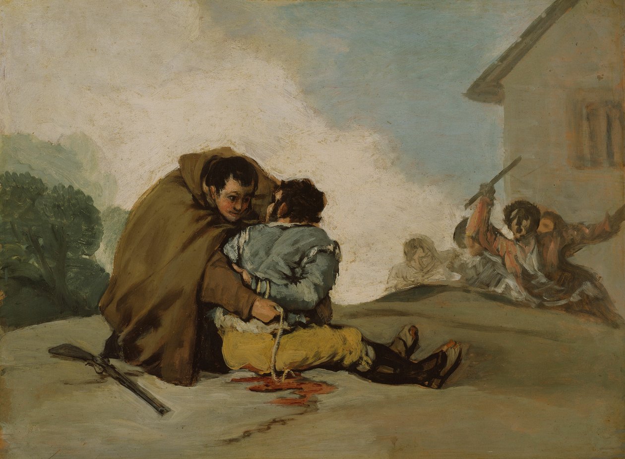 Pedro szerzetes megkötözi El Maragato-t egy kötéllel alkotó: Francisco Jose de Goya y Lucientes
