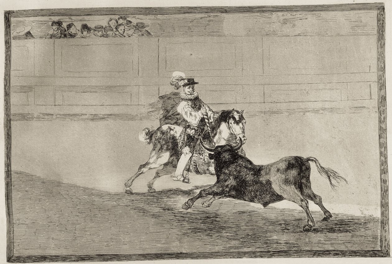 GOYA Y LUCIENTES, Francisco de (1746-1828). Egy spanyol lovas lovag a ringben, aki asszisztensek segítsége nélkül tör lándzsákat. 1816. Rézkarc. SPANYOLORSZÁG. MADRID (AUTONÓM KÖZÖSSÉG). Madrid. Nemzeti Könyvtár alkotó: Francisco Jose de Goya y Lucientes