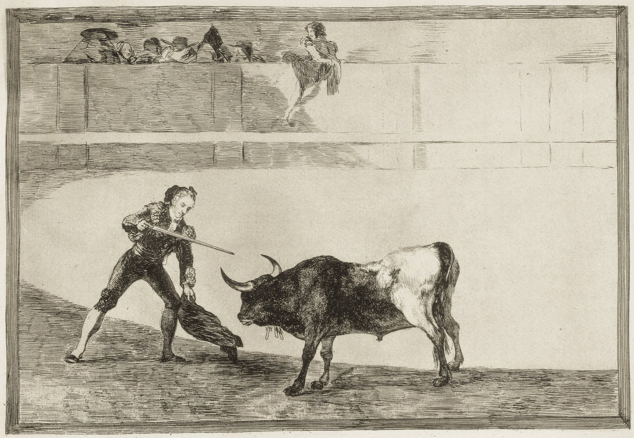 GOYA Y LUCIENTES, Francisco de (1746-1828). Pedro Romero megöli a megállított bikát. 1816. (25,1 x 35,9 cm). ROMERO, Pedro (1754-1839). Spanyol torreádor. „A bikaviadal művészete” 30. táblája. Rézkarc. SPANYOLORSZÁG. MADRID (AUTONÓM KÖZÖSSÉG). Madrid. Nemz alkotó: Francisco Jose de Goya y Lucientes