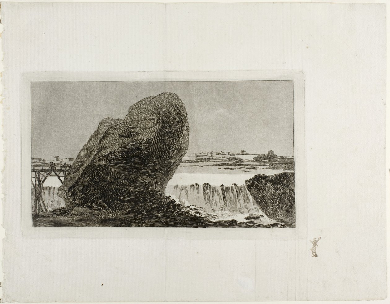 Táj vízeséssel, 1810 előtt alkotó: Francisco de Goya